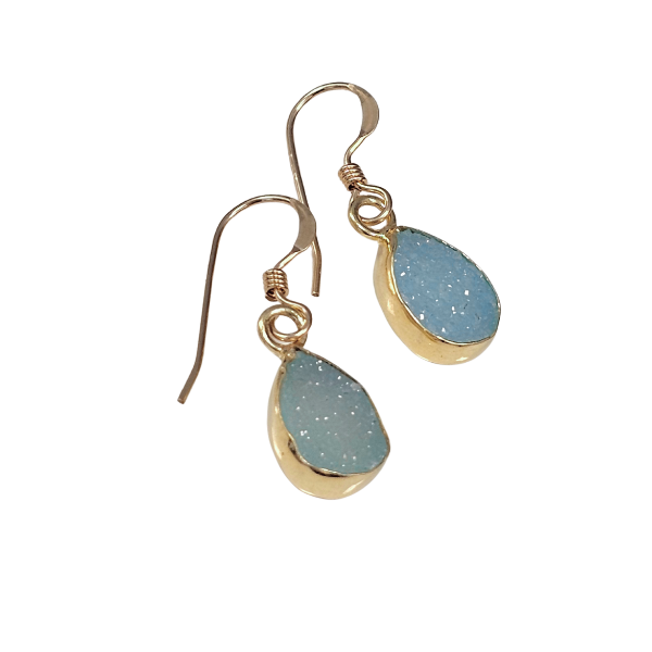 Aqua Druzy Earrings in Gold, #6020