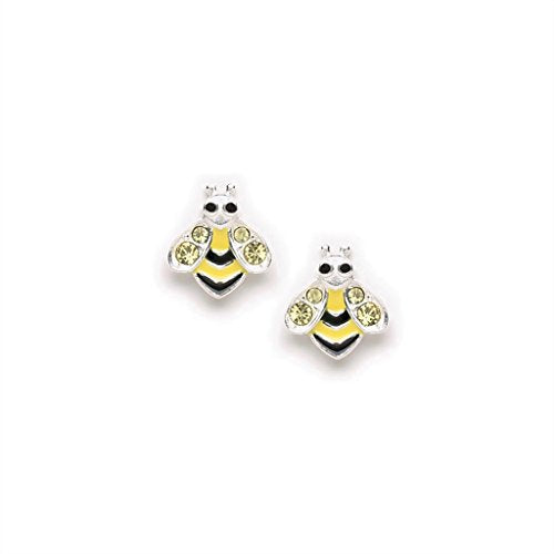 Children's Tiny Enamel Bumble Bee Earrings in Sterling Silver, #6648
