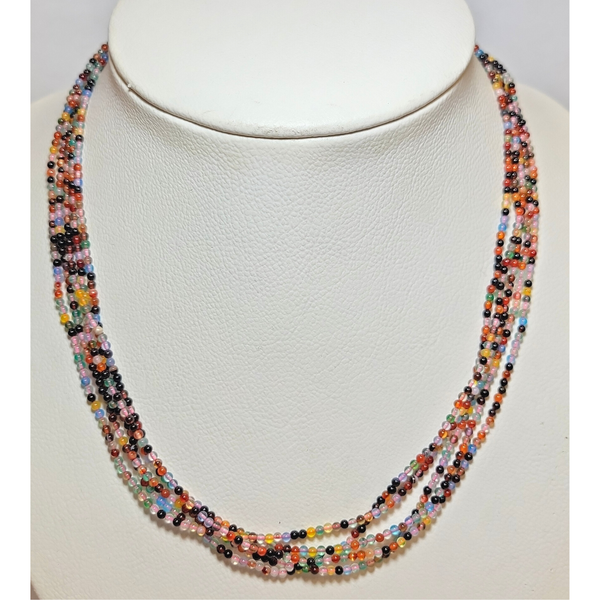 Navajo Beaded Multi-Color 5 Strand Sterling Silver Adjustable Necklace 18"-20"