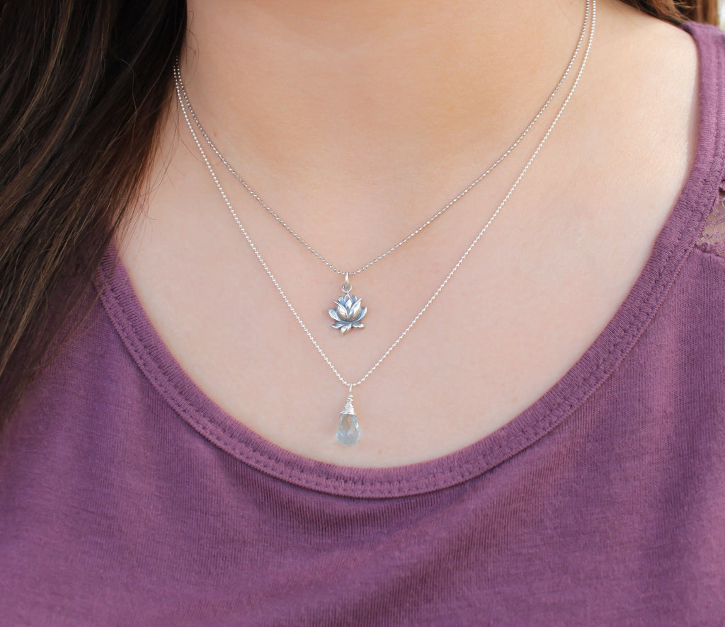 Small Lotus Necklace in Sterling Silver 16 or 18 Inch, #6308-ss