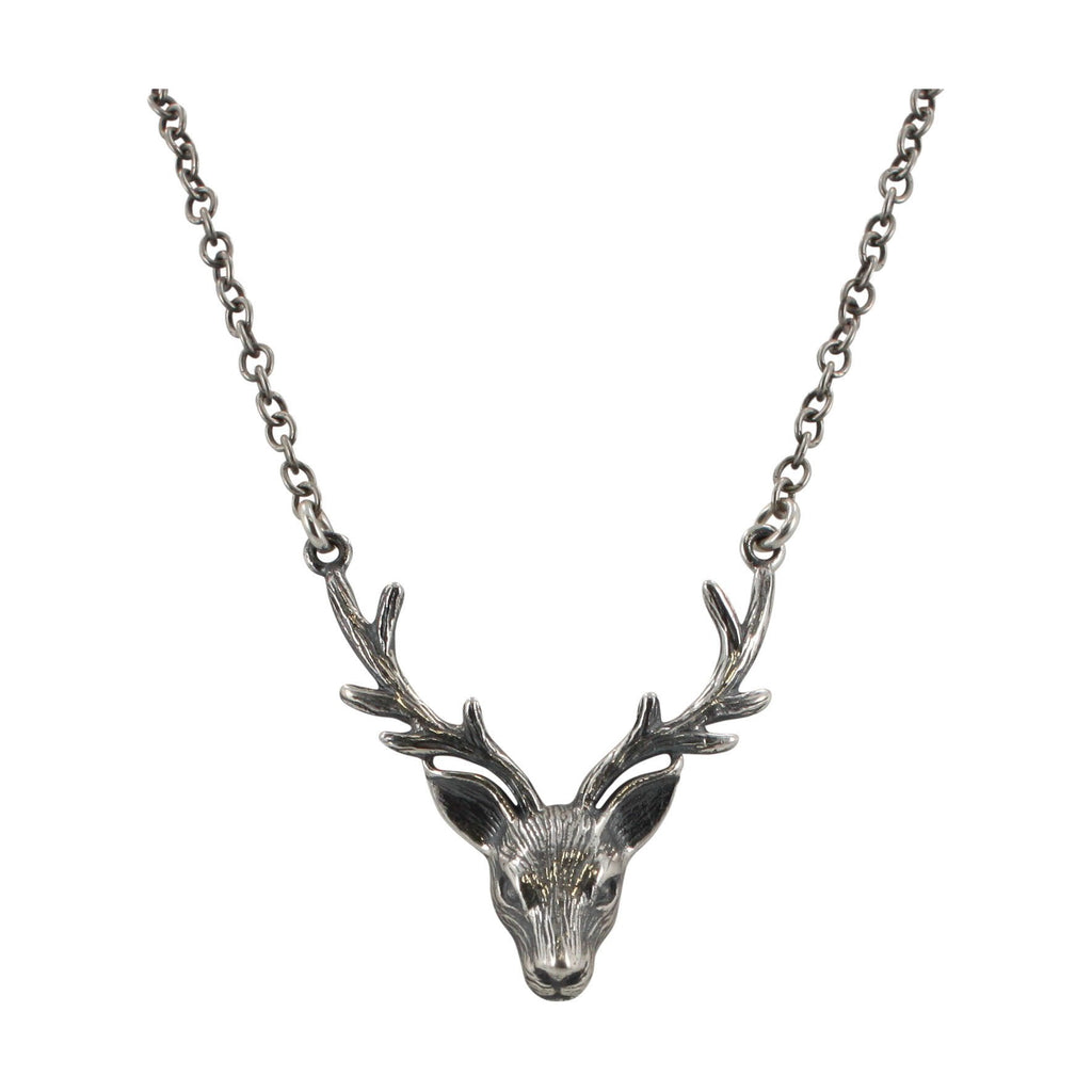 Buck Deer Head 32" Necklace in Sterling Silver
