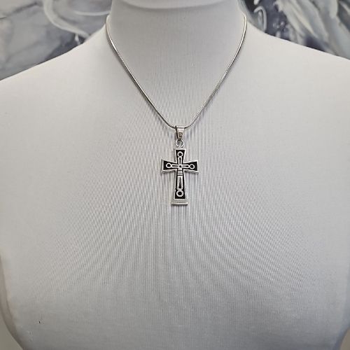 Navajo Steven J Begay Cross Sterling Silver Overlay Pendant #P014