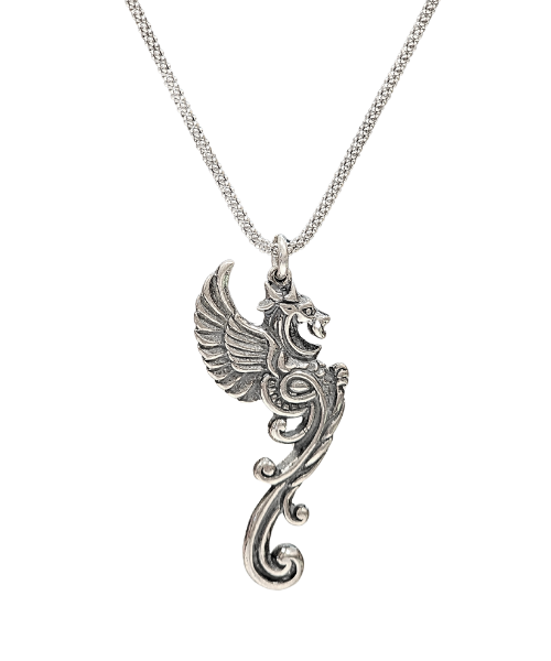 Celtic Winged Dragon Cast Sterling Silver 22" or 24" Necklace For Men or Women, #1104