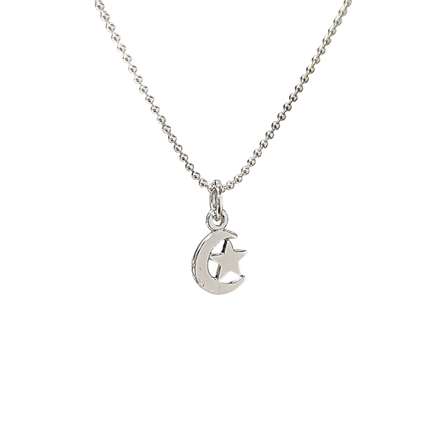 Tiny Crescent Moon and Stars Necklace in Sterling Silver 16", 18" or 20" Chain, 7978