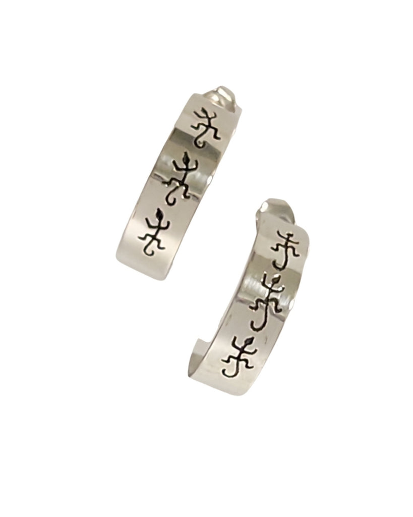Navajo Hand Crafted Lizard Hoop Sterling Silver Earrings