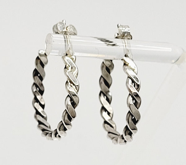 Navajo Hand Crafted Twisted Rope Hoop Sterling Silver Earrings #E041