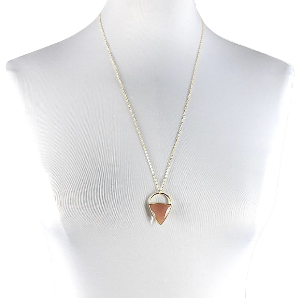 Limited Edition Peach Moonstone Gemstone Focal Pendant Necklace in Gold Filled On 26" Gold Filled Chain, #6907-yg