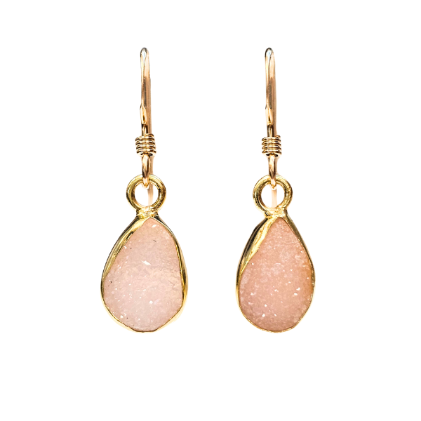 New! Pink Druzy Earrings in Gold, #6019