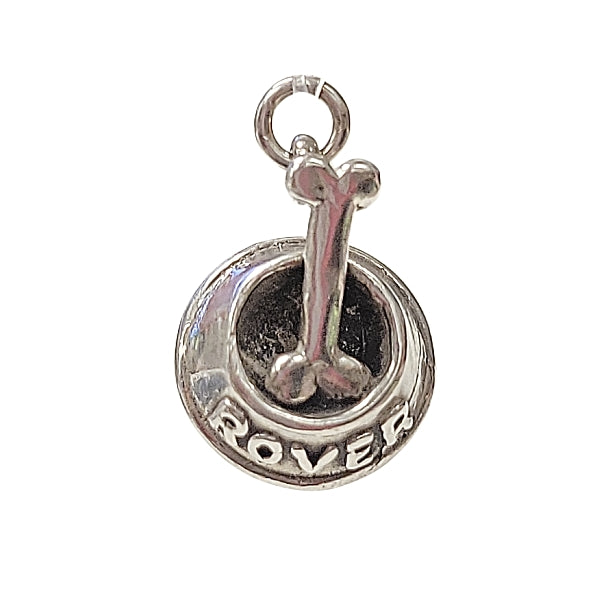 Rover's Dog Puppy Bowl Bone Charm Pendant in Sterling Silver, #2100