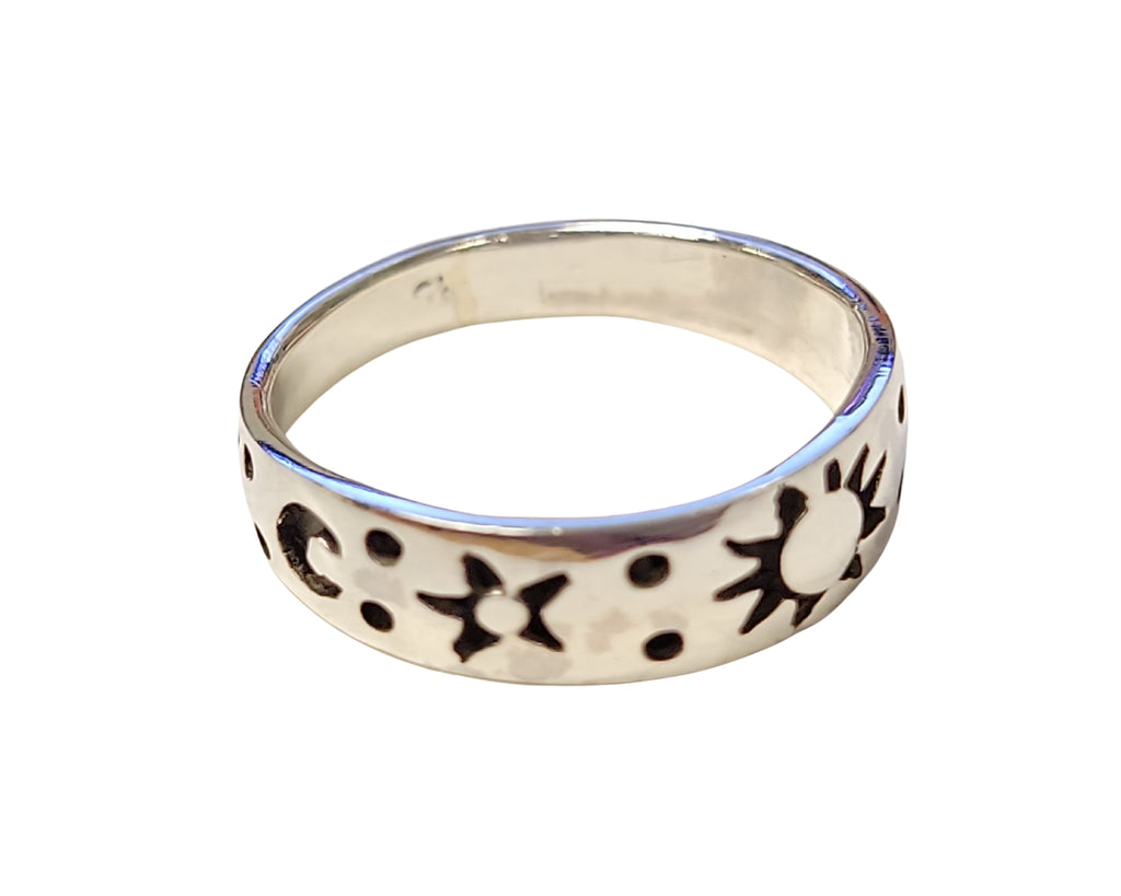 Sun, Moon and Stars Celestial Band Ring in Sterling Silver #6149