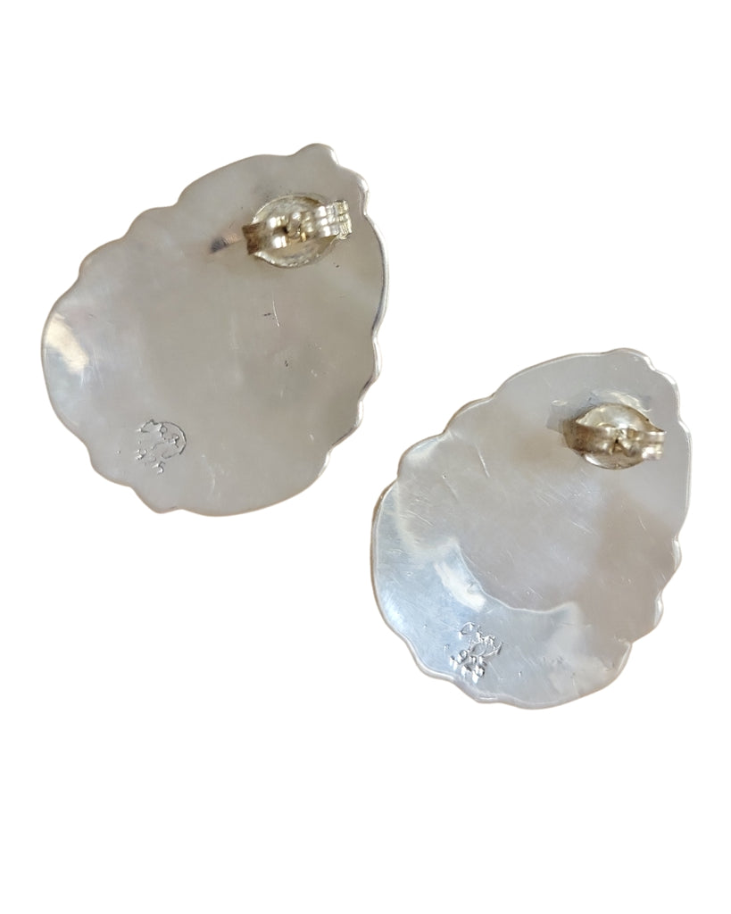 Navajo Hand Crafted Turquoise Concho Sterling Silver Post Earrings #E106