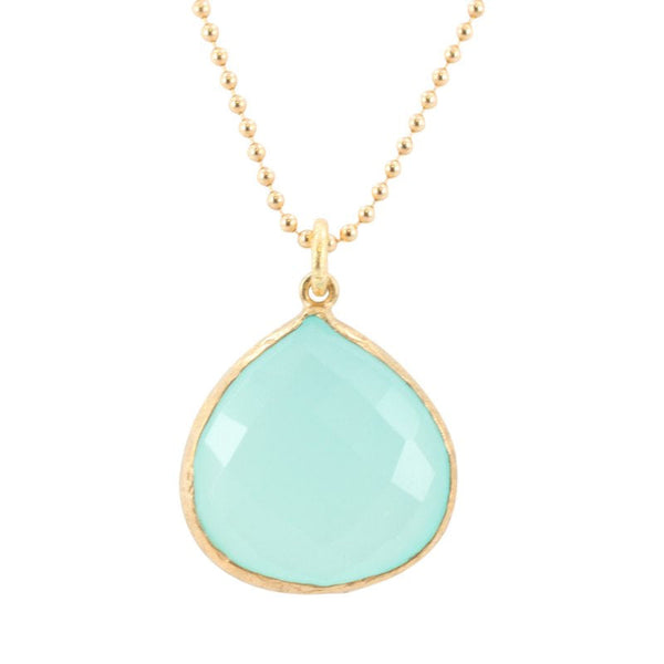 Green Chalcedony Pendant with 18K Gold on an 18 inch Gold Fill Bead Chain, #7061E