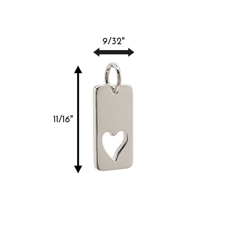 Cut Out Heart Tag Charm Pendant Necklace in Sterling Silver 16", 18" or 20" Ball Chain, #8017