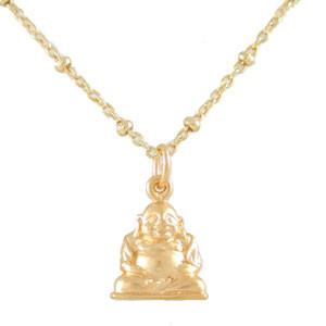 Small Gold Buddha Pendant on 18" Gold Filled Saturn Chain, #8148S