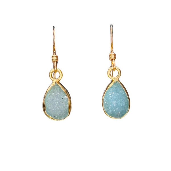 Aqua Druzy Earrings in Gold, #6020