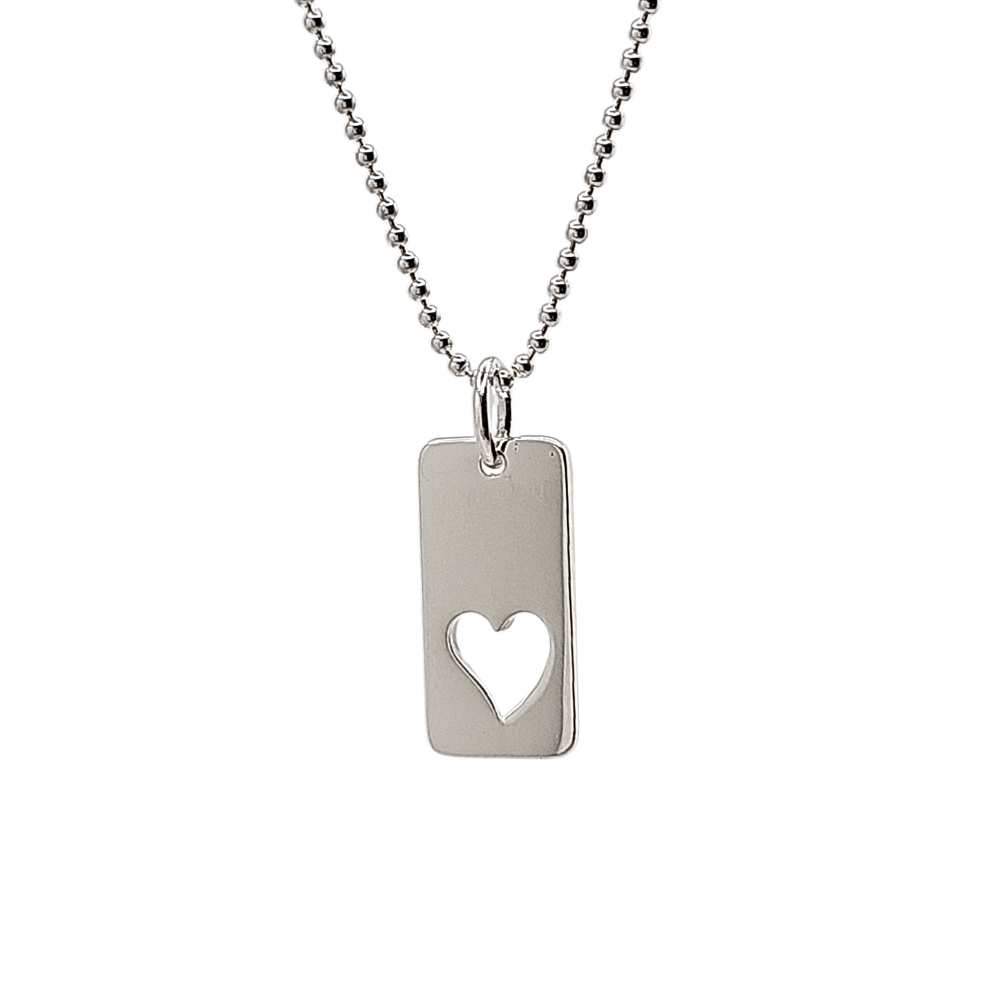Cut Out Heart Tag Charm Pendant Necklace in Sterling Silver 16", 18" or 20" Ball Chain, #8017