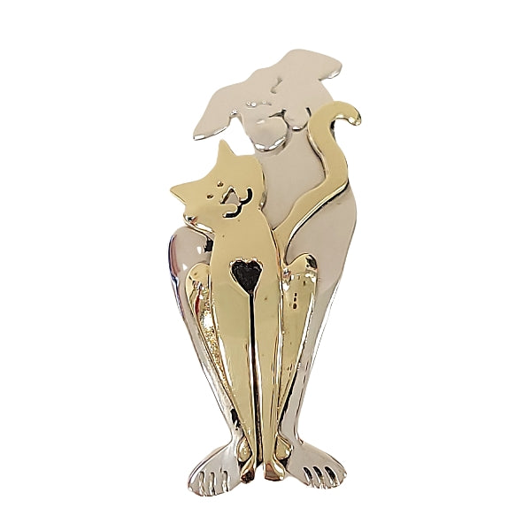 Far Fetched Dog and Cat Best Friends Mixed Metals Pin #2711