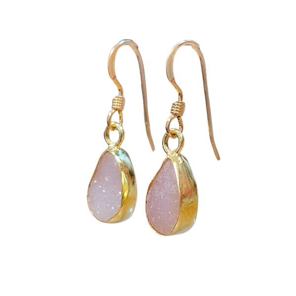 New! Pink Druzy Earrings in Gold, #6019