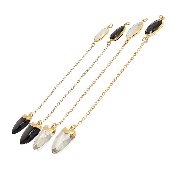 Limited Edition Gemstone Lariat Necklace, Onyx, Moonstone or Quartz #6408-yg