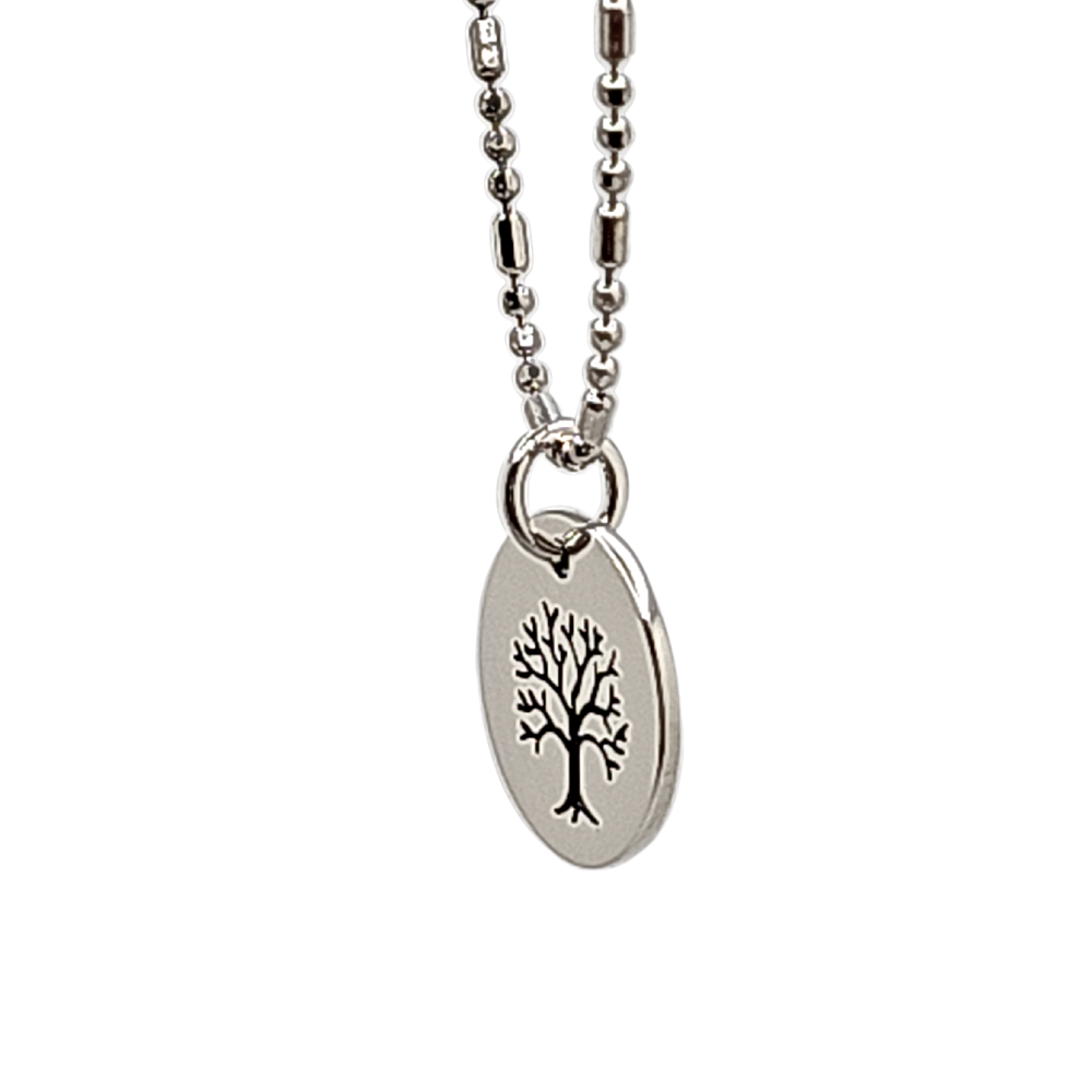 Round Etched Tree of Life Necklace in Sterling Silver, Choose Your Length, #1112