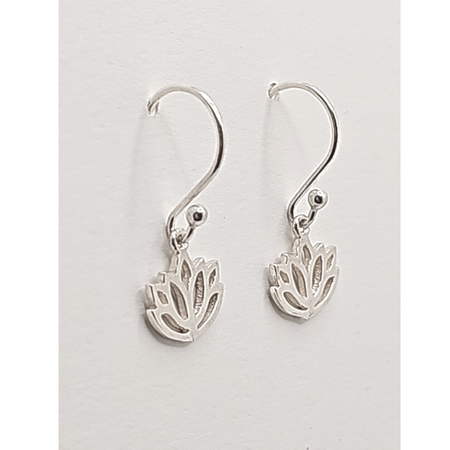 Small Blooming Lotus Dangle Earrings in Sterling Silver #9008