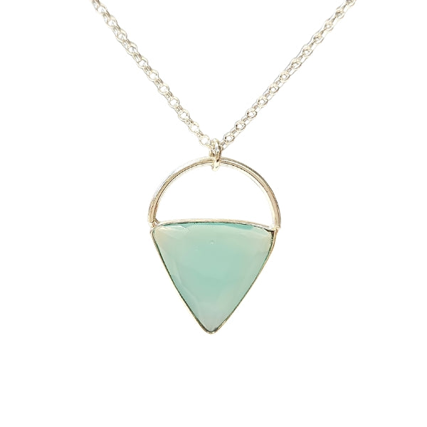 Limited Edition Aqua Chalcedony Gemstone Focal Pendant Necklace in Sterling Silver Adjustable 24" - 26" #6907