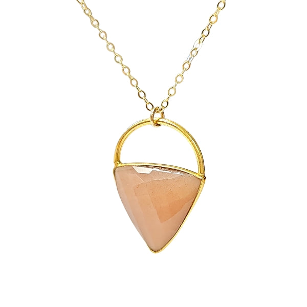 Limited Edition Peach Moonstone Gemstone Focal Pendant Necklace in Gold Filled On 26" Gold Filled Chain, #6907-yg