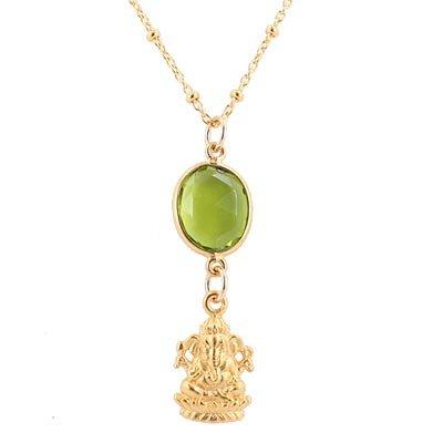 Gold Plated Ganesh Pendant and Peridot Gemstone on an 18" Gold Filled Chain, #7712