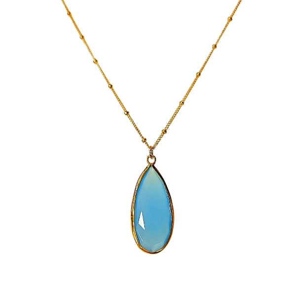 Gold Blue Chalcedony Necklace, #6385-yg