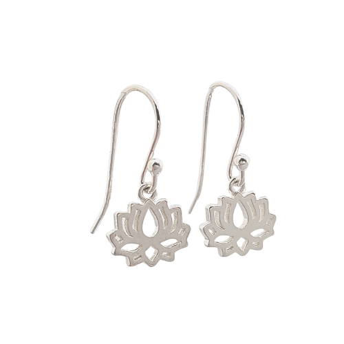 Petite Open Lotus Dangle Earrings in Sterling Silver #9003