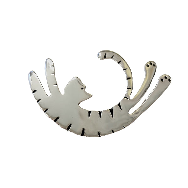 Far Fetched Large Stretching Cat Leaping Tiger Sterling Silver Pin #2710