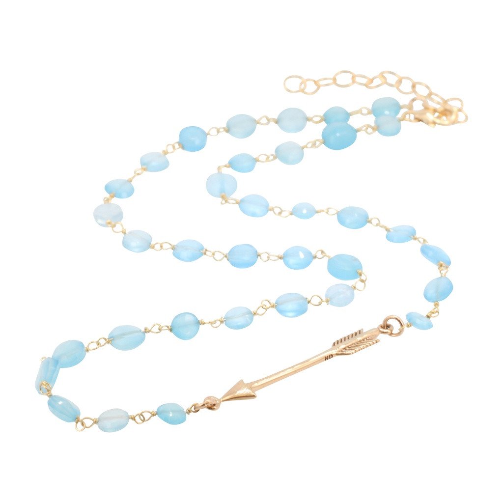 As seen on Baby Daddy - Blue Chalcedony and Bronze Arrow Necklace, #6860-brz