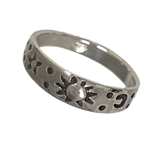 Sun, Moon and Stars Celestial Band Ring in Sterling Silver #6149