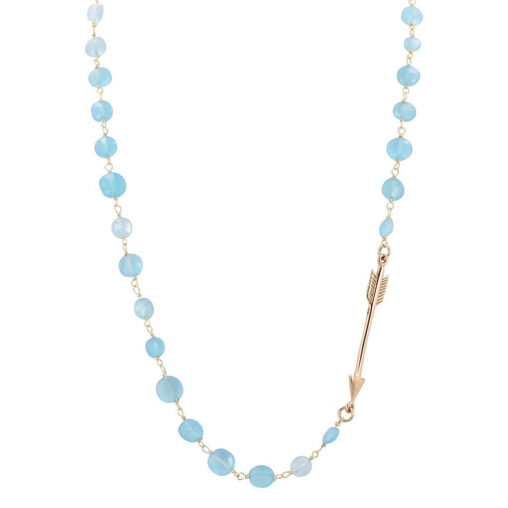 As seen on Baby Daddy - Blue Chalcedony and Bronze Arrow Necklace, #6860-brz