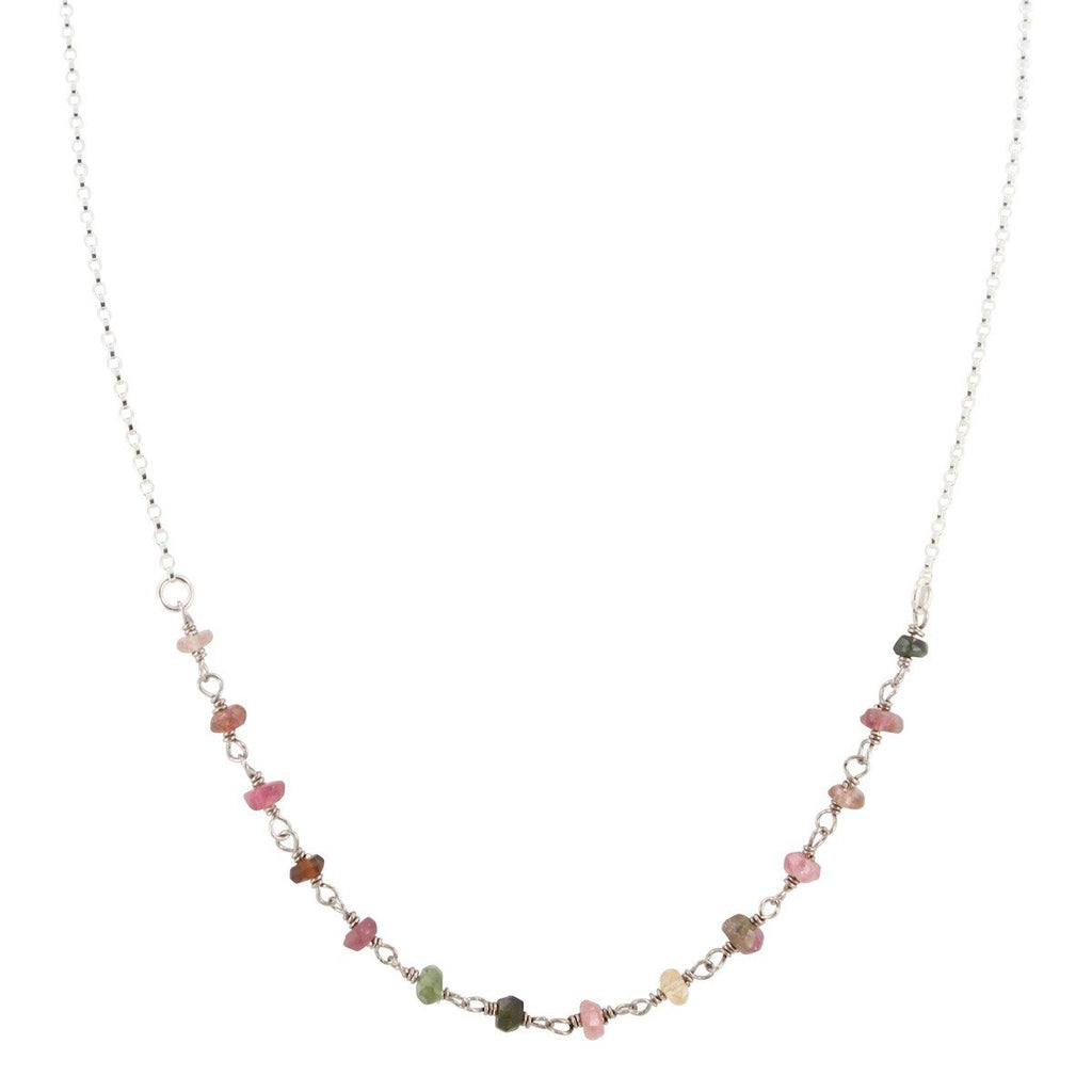 Delicate 3.5mm Rainbow Tourmaline Gemstone Necklace on Sterling Silver Chain, #6527-ss