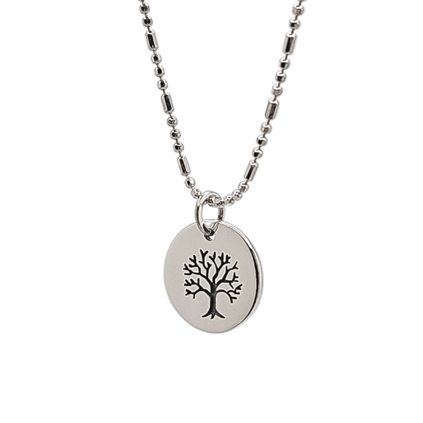 Round Etched Tree of Life Necklace in Sterling Silver, Choose Your Length, #1112