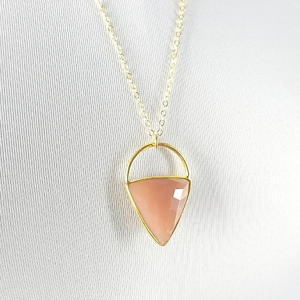 Limited Edition Peach Moonstone Gemstone Focal Pendant Necklace in Gold Filled On 26" Gold Filled Chain, #6907-yg