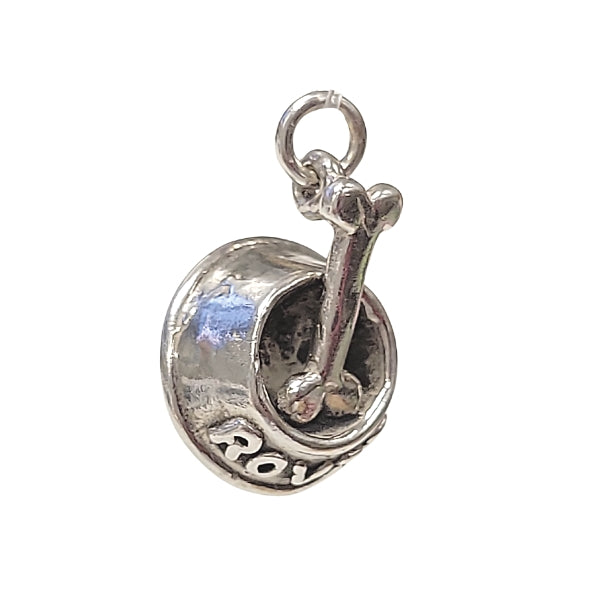 Rover's Dog Puppy Bowl Bone Charm Pendant in Sterling Silver, #2100