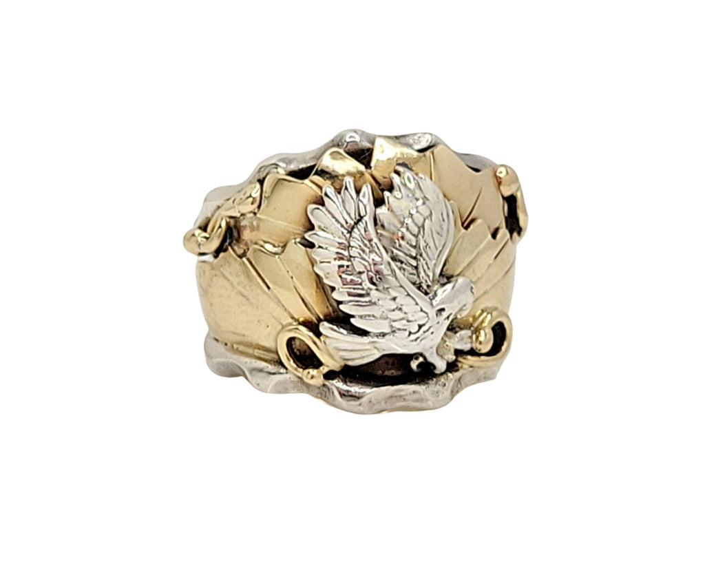 Navajo Genevieve Fransisco Soaring Eagle Scrolls Sterling Silver & Gold Ring