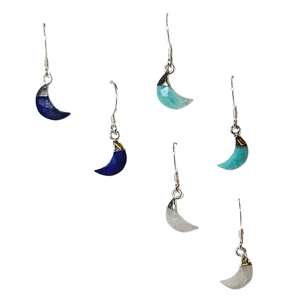 Small Crescent Moon Gemstone Earrings in Sterling Silver, Stone Choice, #8101-ss