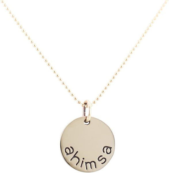 Ahimsa 'do no harm' Sanskrit Necklace in Bronze, #6704S