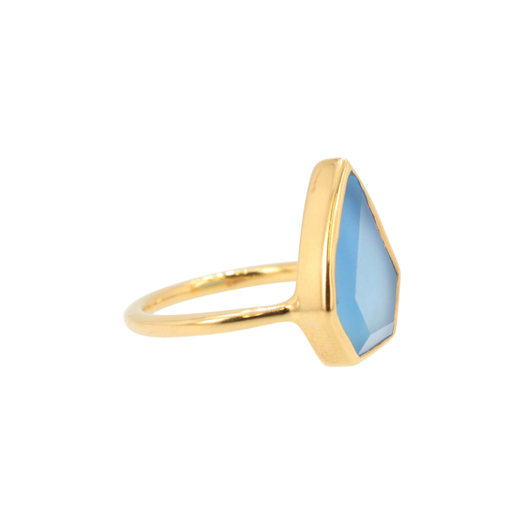 Geometric Blue Chalcedony Gemstone Ring in Gold, #6326-yg