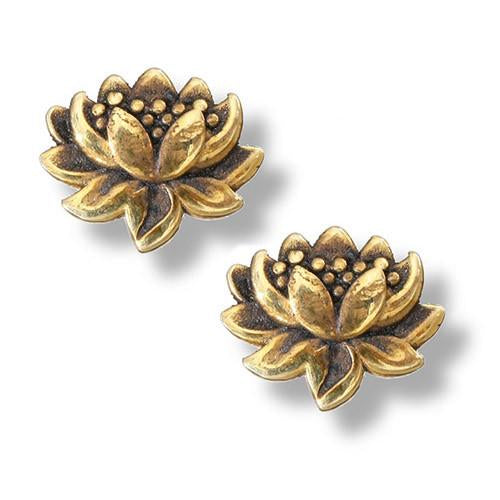 Small Detailed Lotus Flower Stud Earrings in 14k Gold Plated Sterling Silver, #6763
