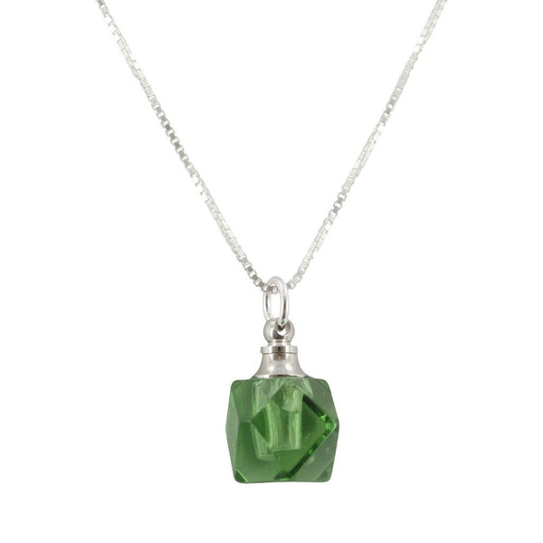 Faceted Green Crystal Essential Oil Diffuser Necklace, #6618-ss