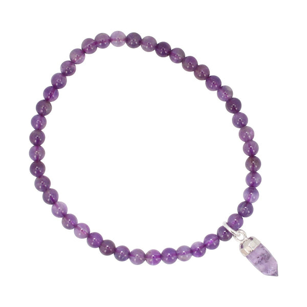 4mm Purple Amethyst Bracelet with Amethyst Charm, #6500