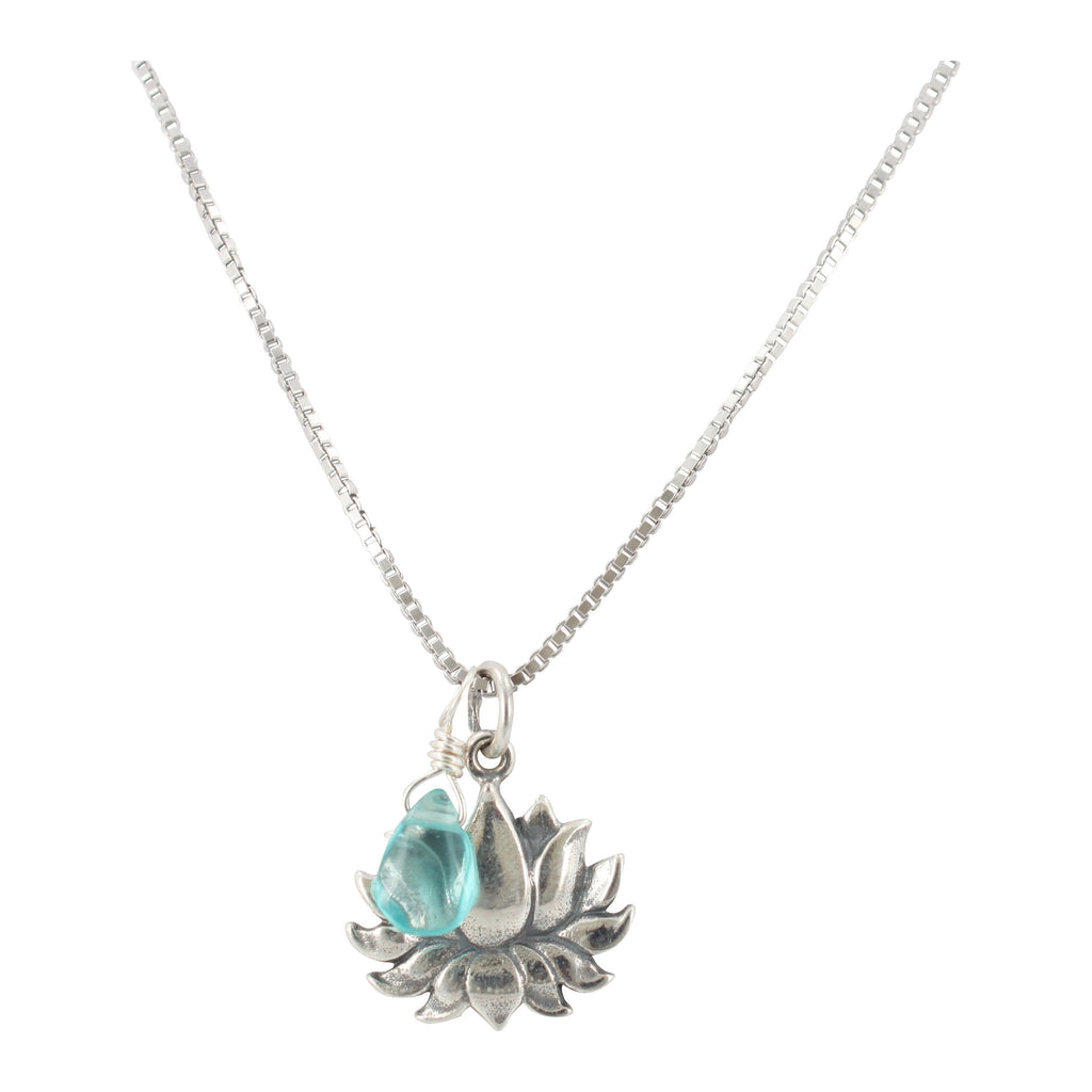 Apatite Lotus Necklace in Sterling Silver, #6421-ss