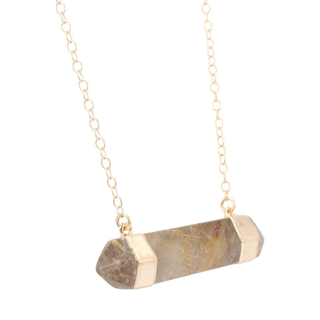 Rutilated Quartz Double Point Necklace, #6352-yg