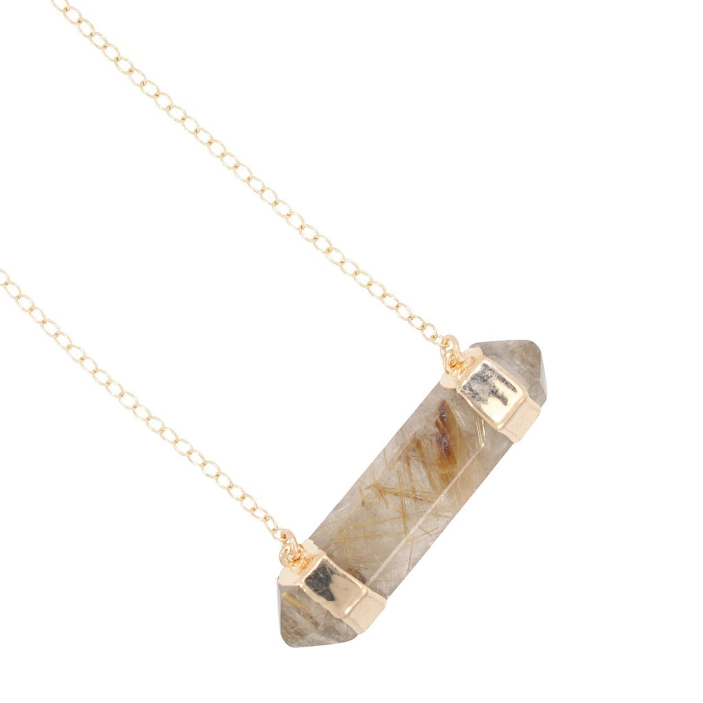 Rutilated Quartz Double Point Necklace, #6352-yg