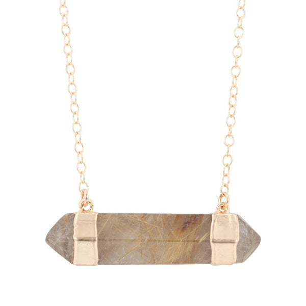 Rutilated Quartz Double Point Necklace, #6352-yg