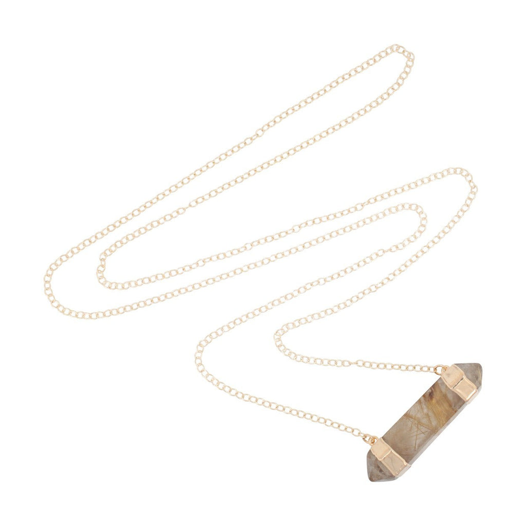 Rutilated Quartz Double Point Necklace, #6352-yg